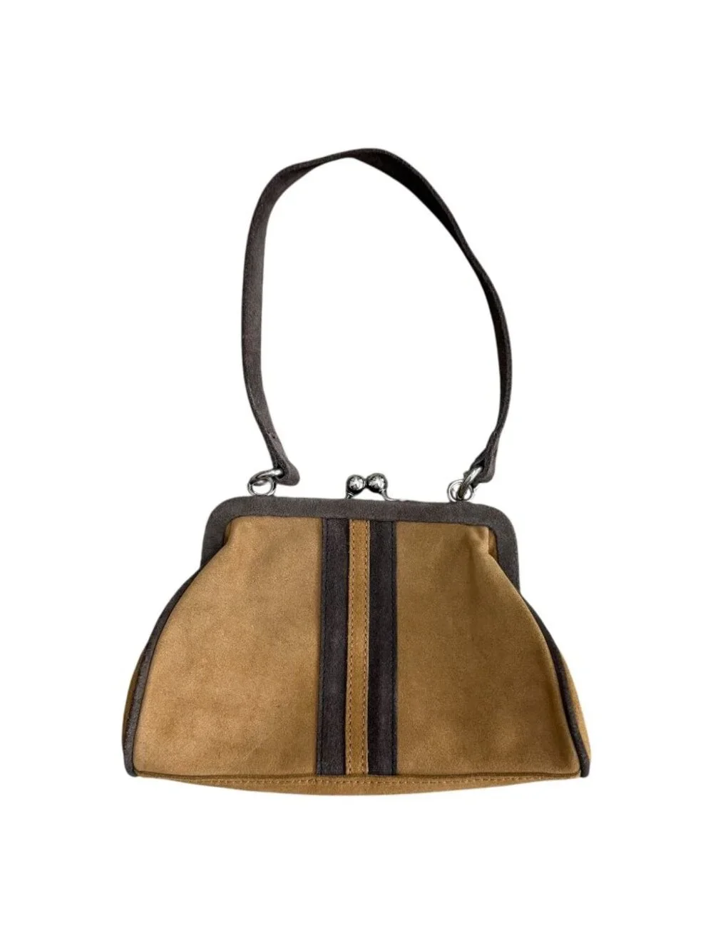 Naturalizer Suede Kisslock Mini Satchel Top Handle Bag Brown Y2K Western